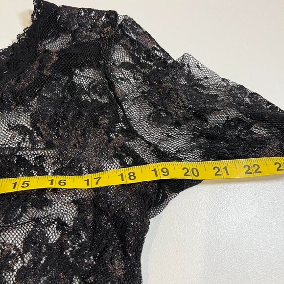 y2k vintage black sheer floral lace gold accent long sleeve top size medium - Picture 7 of 7